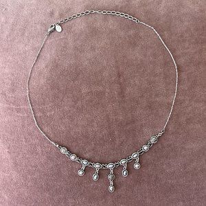 Liz Claiborne Necklace Silver Cascade with Crystals Approx 20" Length